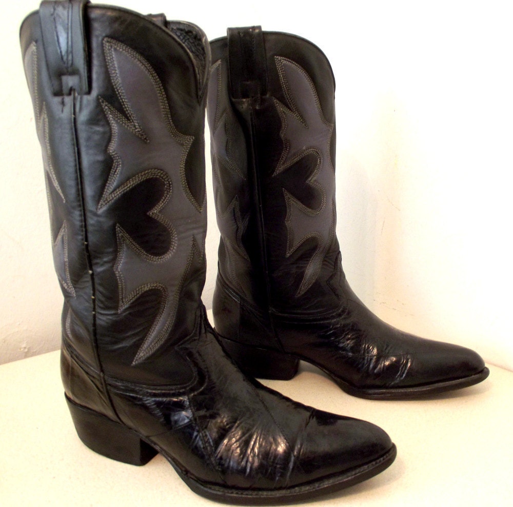 Black and dark grey eel skin leather cowboy boots mens size