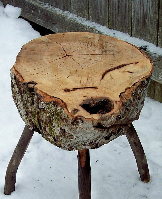 3 Legged Stump Stool primitive wood plant stand