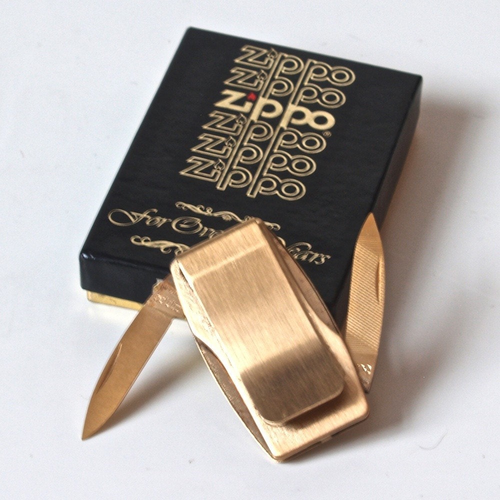 Gold Zippo Money Clip and Pocket Knife 76771