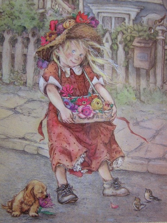 Artist postcard. signed Lisi Martin.The Flower Girl.1986