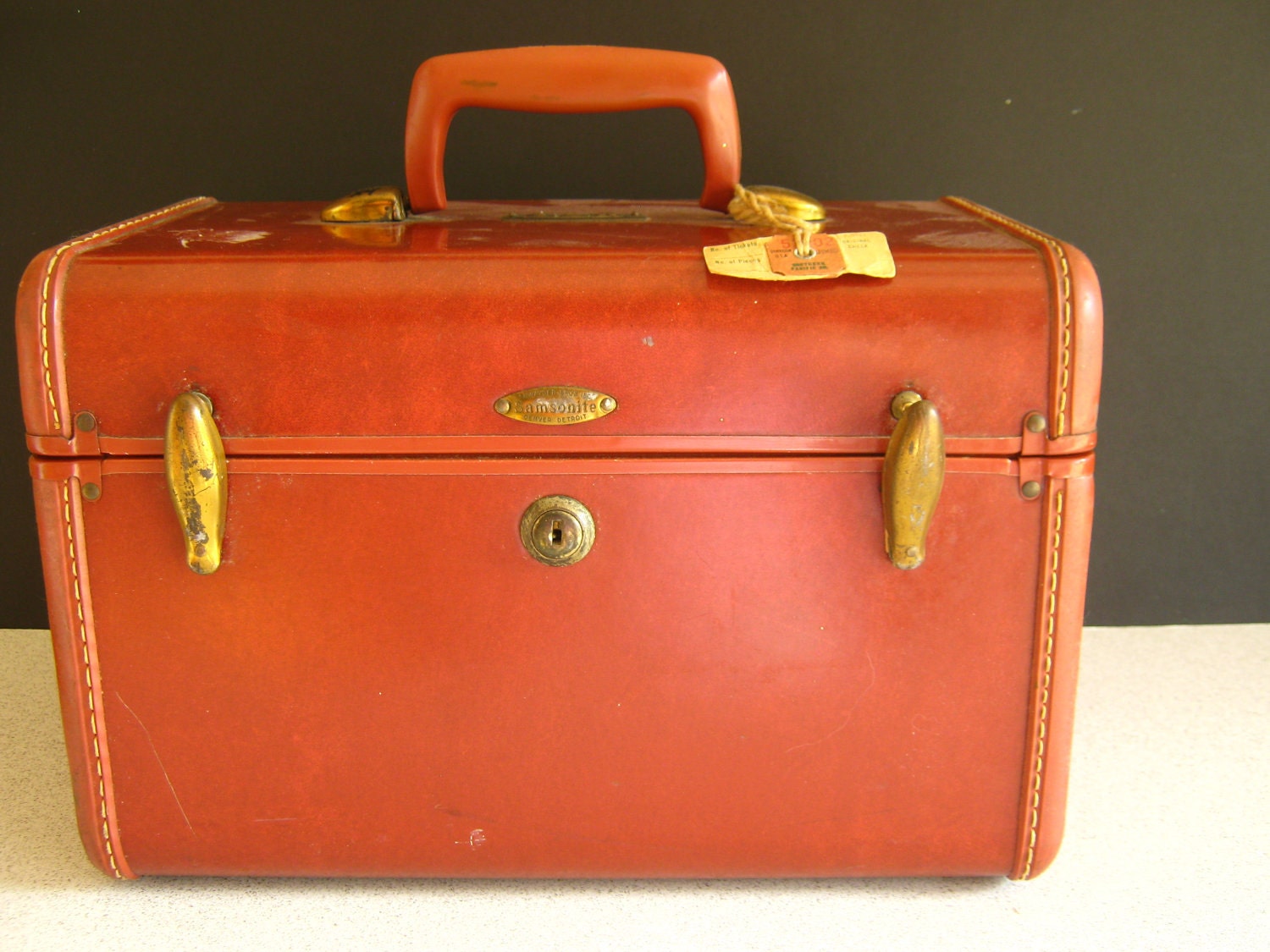 Samsonite Train Case Brown Leather Vintage Storage Travel