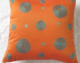 orange blue circle throw pillow with embroidery 22 inch decorative cushion cover