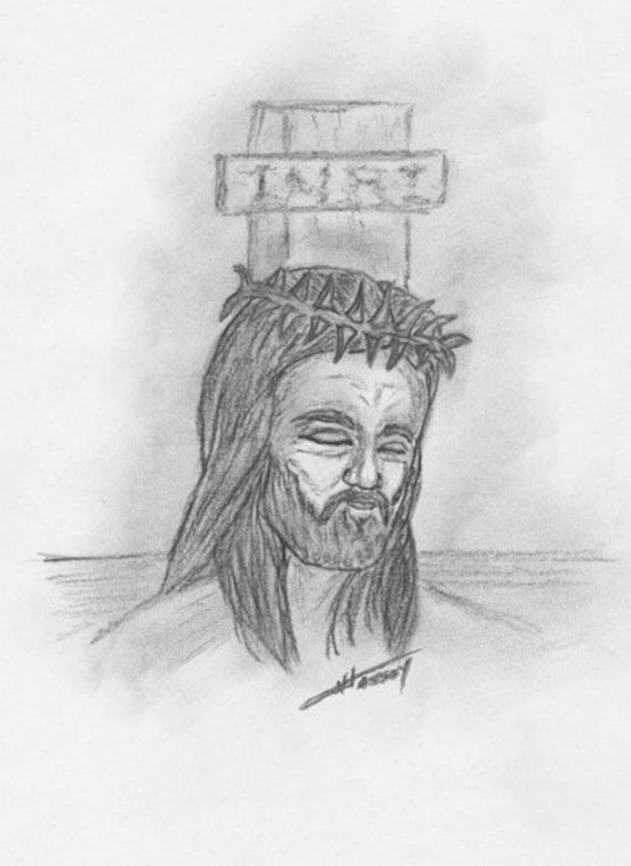 Items similar to Original Charcoal Graphite Drawing - Religious - Jesus ...