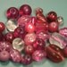 Lot of 31 vintage 1960s colormatching mixed cerise pink glassbeads in different shapes for your beading prodjects