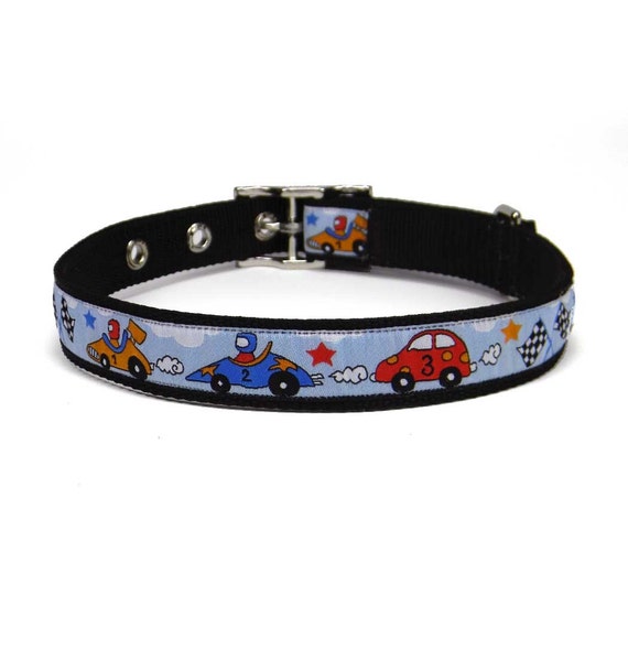 blue race car dog collar