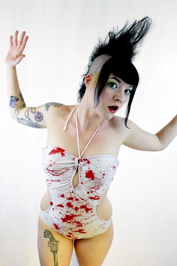 items similar to monokini shark attack white blood splatter swimsuit made to order items similar to monokini shark attack white blood splatter swimsuit made to order