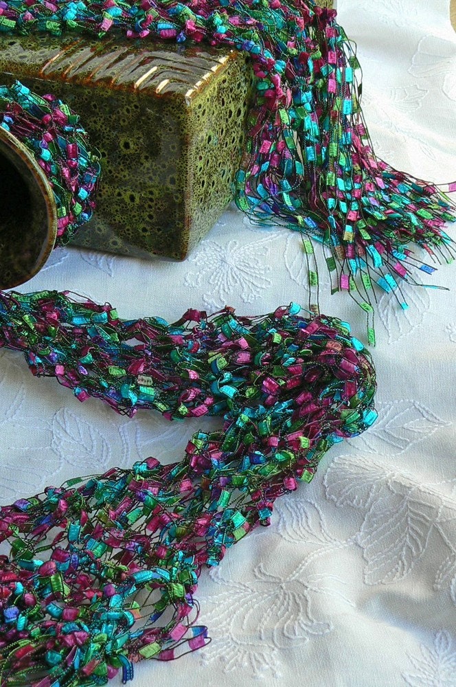 Jewel toned Ladder Yarn Scarf
