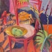 reserved forSJ Red Bird Green Apple painting by Linda Hunt reserved for SJ