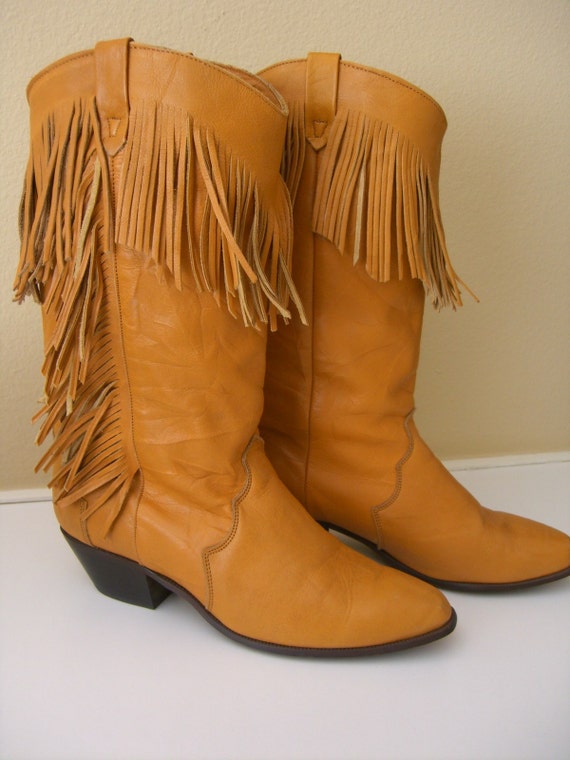 Sale Fringe Boots Dingo Leather Cowboy Boots 70's-80's