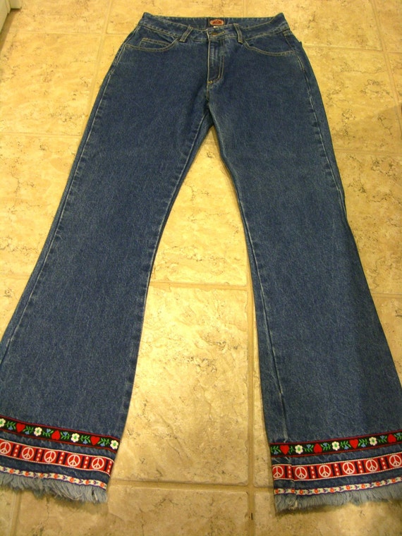 Items similar to High Waisted Jeans Hippie Peace Bell Bottoms Paris ...