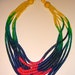 Vintage Rainbow Wooden Beaded Necklace Multi Strand Ethnic