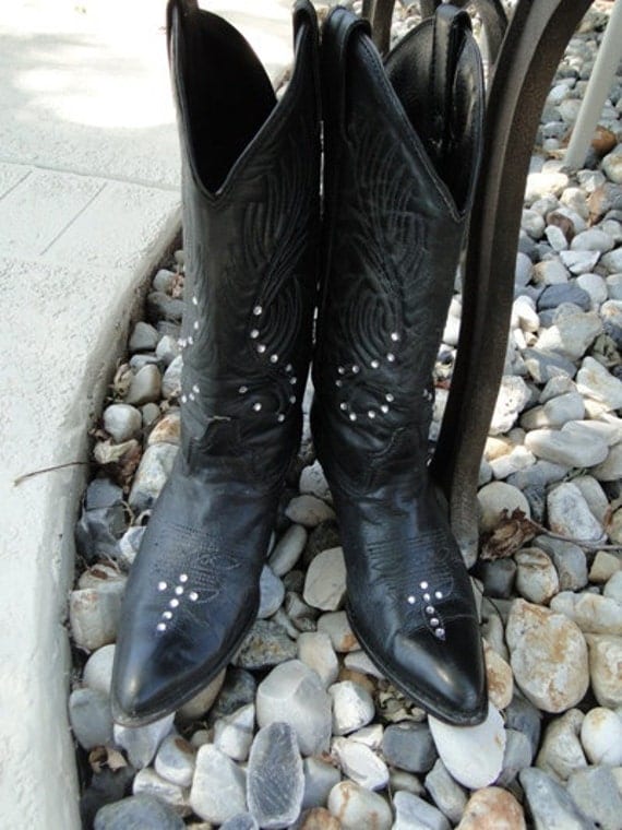 Womens Black Cowboy Boots with Rhinestone Cross on Top