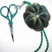 CLEARANCE - Green Velvet Pincushion Fob - Matching Green Embroidery Scissors - Sewer Gift - Stitcher Gift - Velvet Pincushion - Sewing OOAK