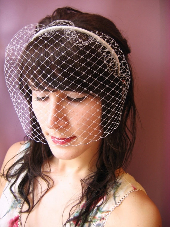 Simple Birdcage Veil Headband Ivory White or Black