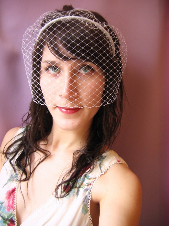 Simple Birdcage Veil Headband Ivory White or Black
