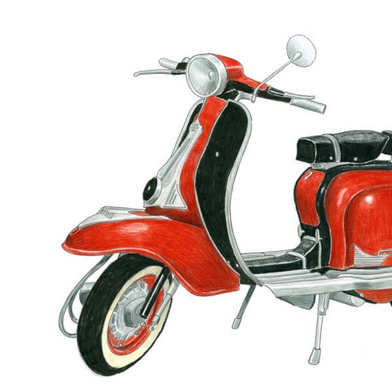 12 RETRO SCOOTER DRAWINGS Limited Edition Print