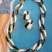 Vintage 1980's 1990's gold tone black cream necklace clip on earring set