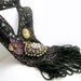 Statement necklace, black lace neckace with hand beading, embroidery and bead fringe