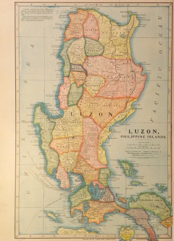 Antique 1899 Atlas Map of Luzon Philippine Islands and Manila