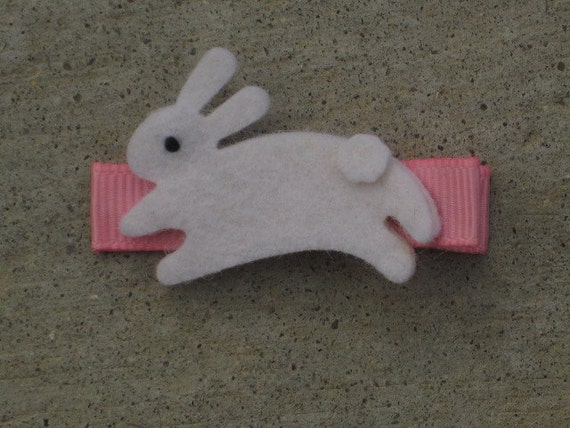 Items Similar To White Rabbit Pink Ribbon Wool Felt Hair Clip On Etsy