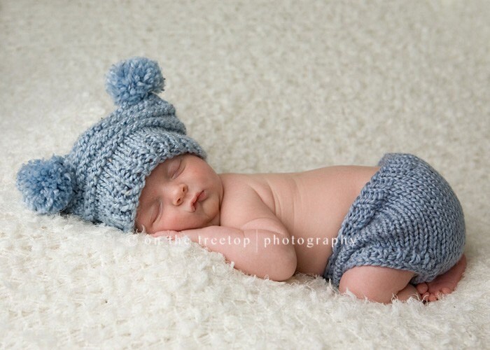 Newborn Hat Baby Hat Blue Boy Hat Handmade Flat Top Hat with