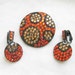 Vintage Retro Black Japanned Hot Orange and Topaz Rhinestones Brooch or Pin and Dangle Earrings Demi Parure Set
