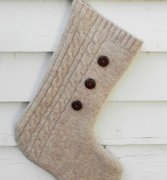 Oatmeal Button Wool Stocking Ready to Ship