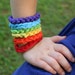 roygbiv on your sleeve crocheted t-shirt yarn bracelet for little girls by yourmomdesigns(rts)