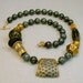 Vintage Necklace Black Fossil Stone, African Wood, Brass -Geology 101