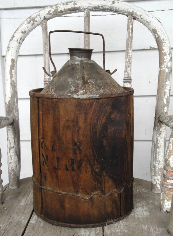 SALE Vintage Wood Barrel Oil Can with Handle and Cork for