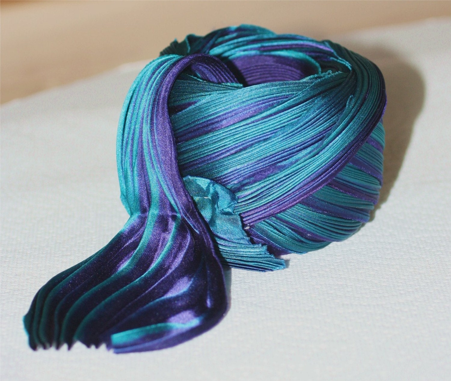 1/2 yd Hand Dyed Shibori Silk Ribbon Passion Teal Shibori Girl