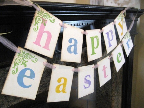 Easter Decoration HAPPY EASTER Banner Sign Garland Il_570xn