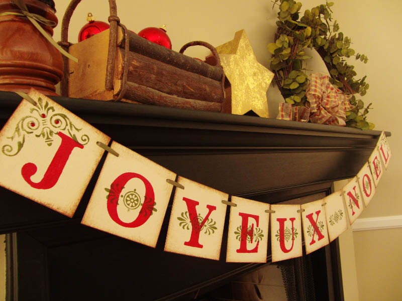 christmas decorations JOYEUX NOEL painted banner garland sign