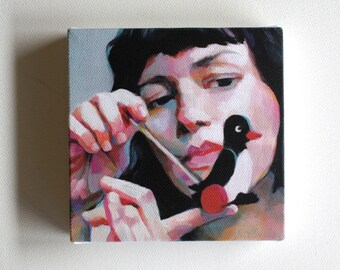 Jenny / Tiny canvas print - face -woman art print painting- Fine Art Print-Wall hanging