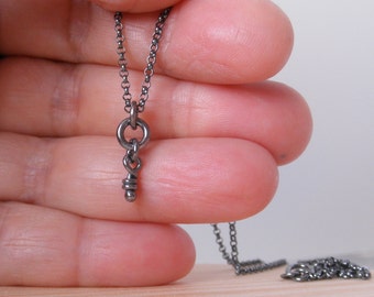 Sterling Silver Knot Necklace Tiny Rustic Knot Oxidized Pendant Silver Mini Necklace Rustic Dangle Knots Little Pendant Wee Necklace Aroluna