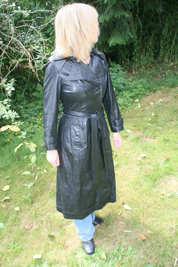 Vintage Black Leather Trench Coat Jacket Duster Nordstrom