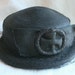 Vintage Mary Poppins Hat 1930 BLACK PILLBOX HAT Buckle Ribbon Front Netting