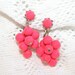 Vintage Hot Pink Earrings Dangle Cluster Fuschia Balls Clips Retro 1950s Coral Pink
