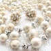 Vintage Crystal Cream Necklace Earrings 1950s Thread Beads Silver Glass Foil Japanese CIJ SALE