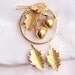 Acorn Leaf Brooch Earrings Set Vintage Gold Circle Pin Signed Giovanni Leaves