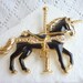 Vintage Carousel Horse Unicorn Figural Brooch Pin Black Enamel Rhinestone Gold Large