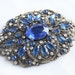 Vintage Blue Rhinestone Brooch Antiqued Silvertone Sapphire Blue Marquis