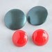TWO Pair Vintage 1950s Bright Button Earrings Lipstick RED and Metallic Teal Blue Clip On