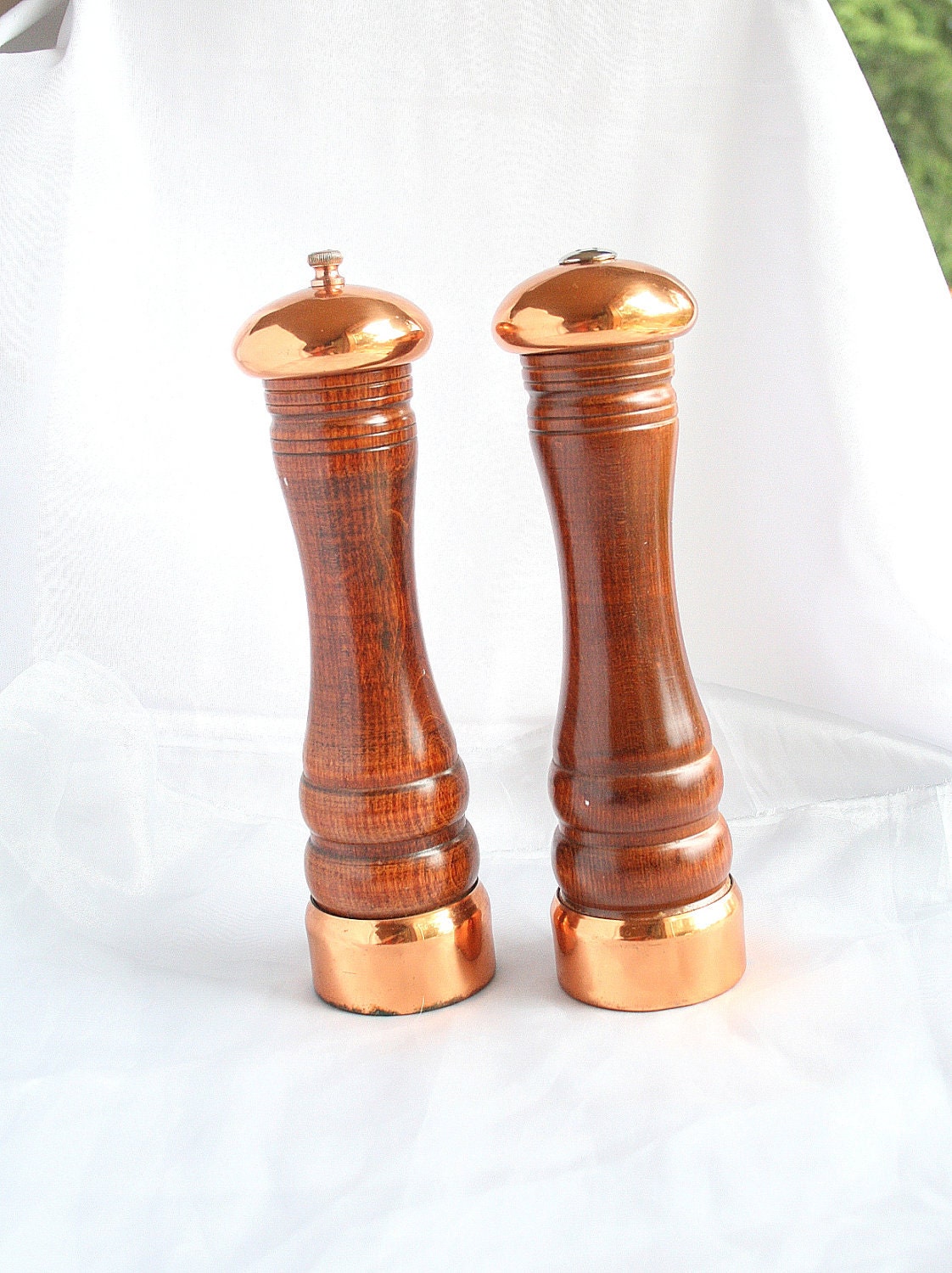 Vintage Copper Wood Salt Shaker Pepper Mill by CamanoIslandVintage
