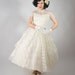 Vintage 1950s Wedding Dress // Stunning Tea Length Full Skirt Tiered Lace Wedding Gown with Stand Up Collar
