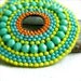Bright Green Beadwork Circle Pin Beaded Brooch Vibrant Teal Beadwoven Neon Glow Fashion Jewelry