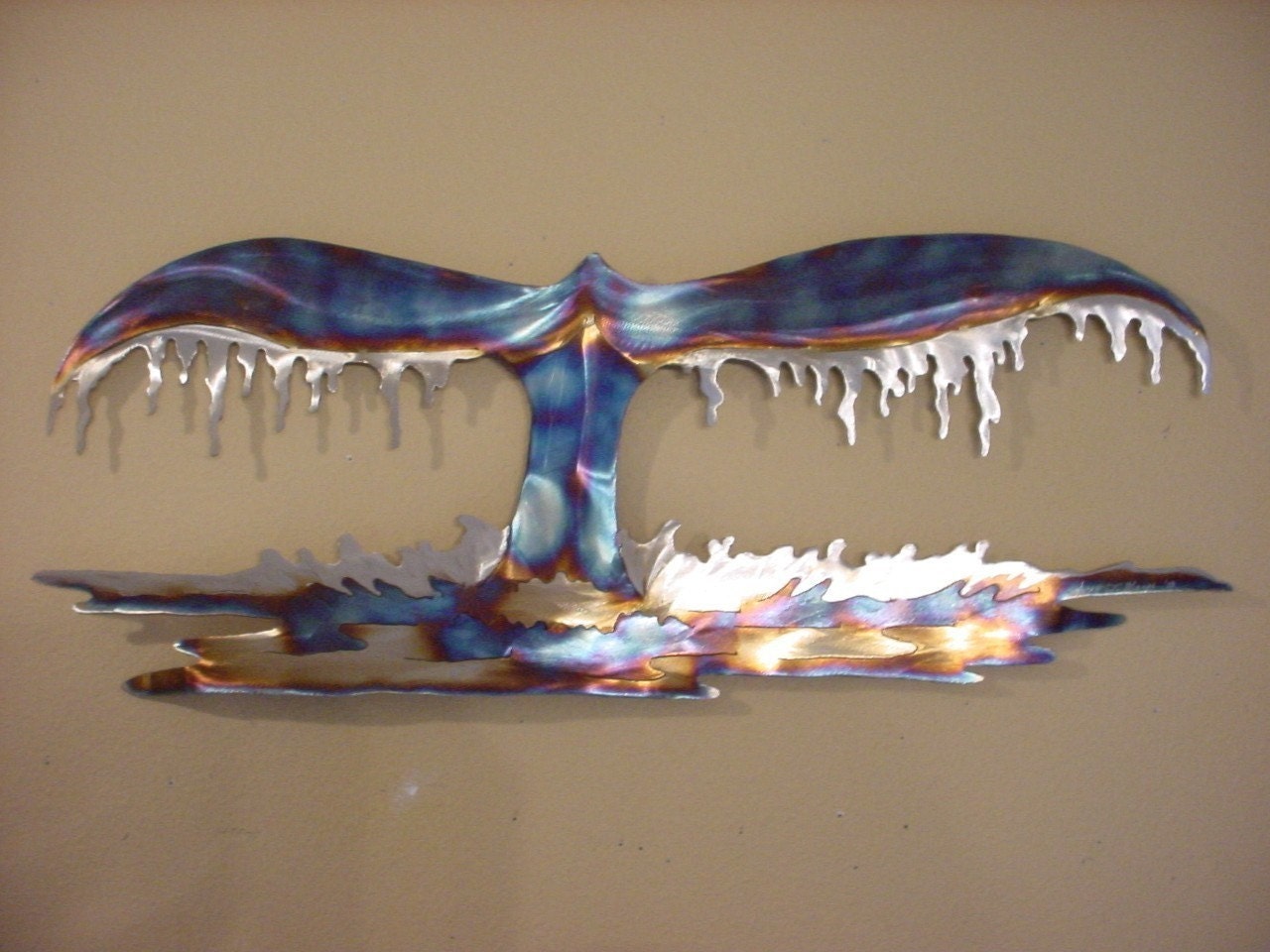 WHALE TAIL METAL STEEL WALL ART BEACH OCEAN HOME DECOR BLUE
