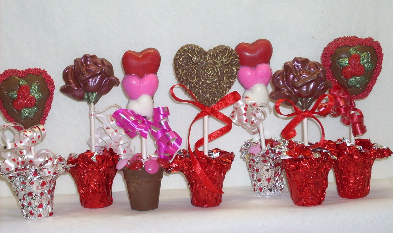 Valentine Chocolate Blooming Hearts and Flowers Lollipops