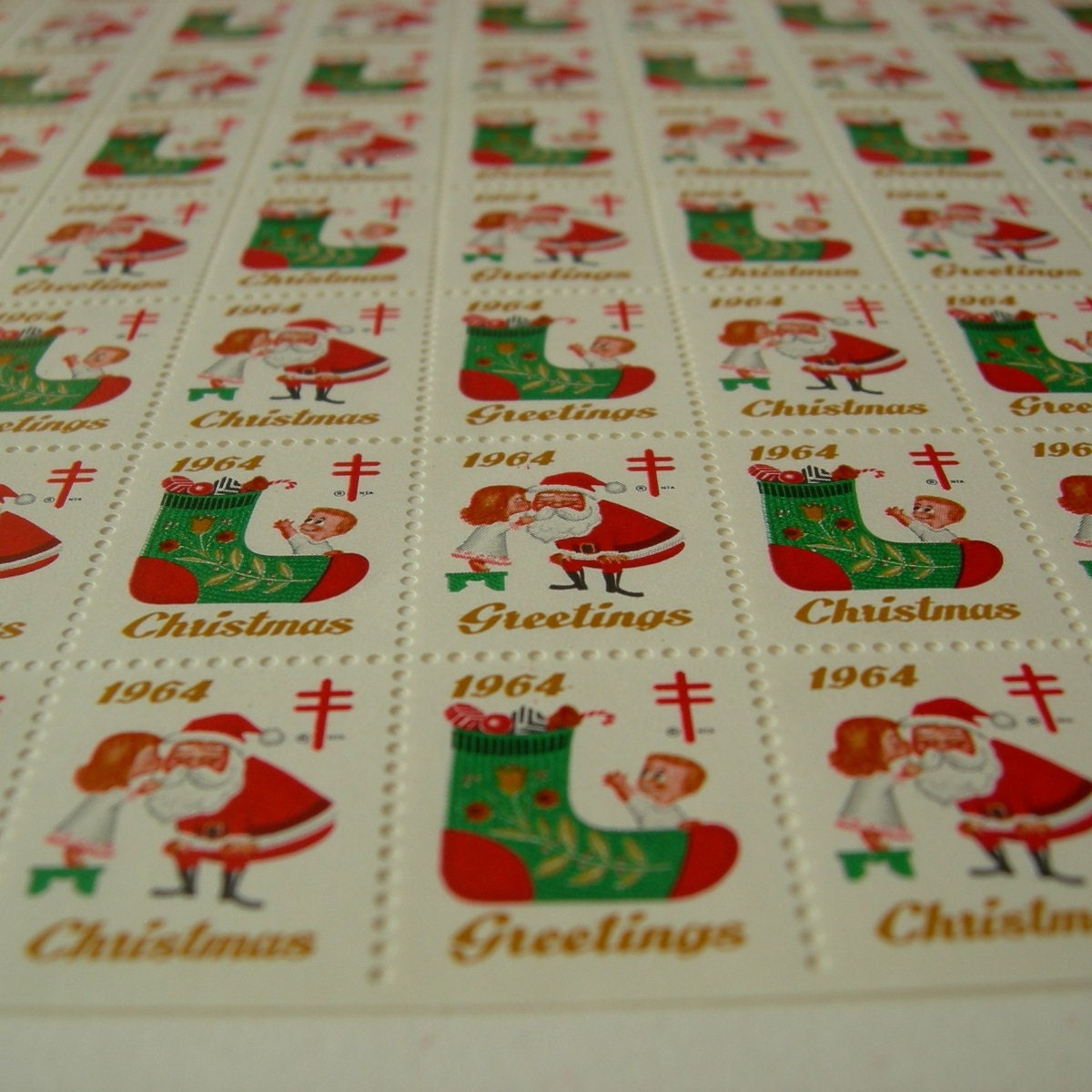 Vintage 1964 CHRISTMAS Seals Stamps SANTA CLAUS and CHRISTMAS