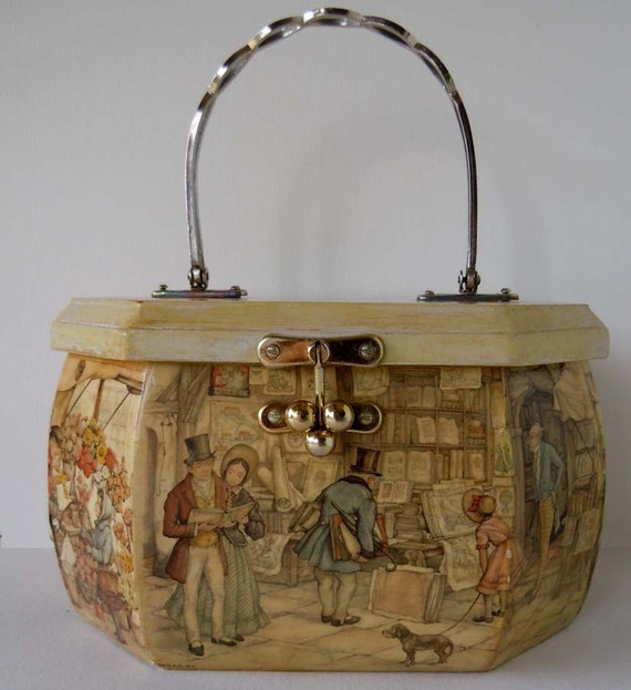 Vintage 1970's Wooden Anton Pieck Box Purse LAST by RecycledWares